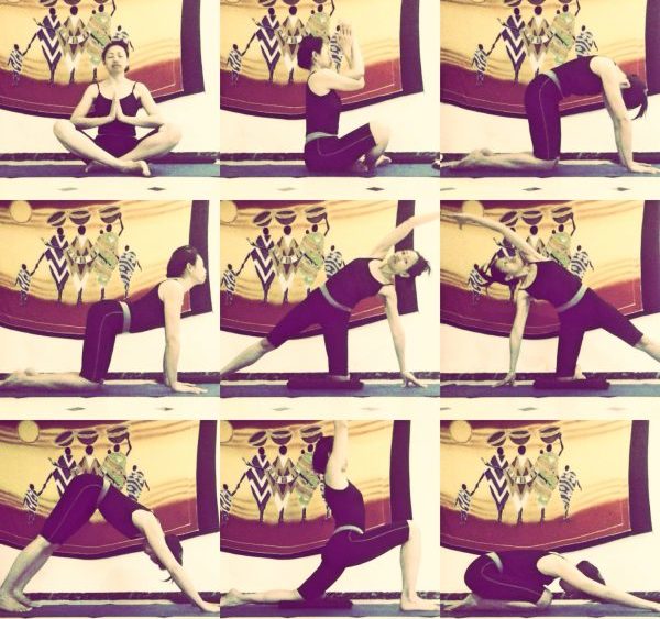 Différentes asanas - postures au cours d'une séance de yoga